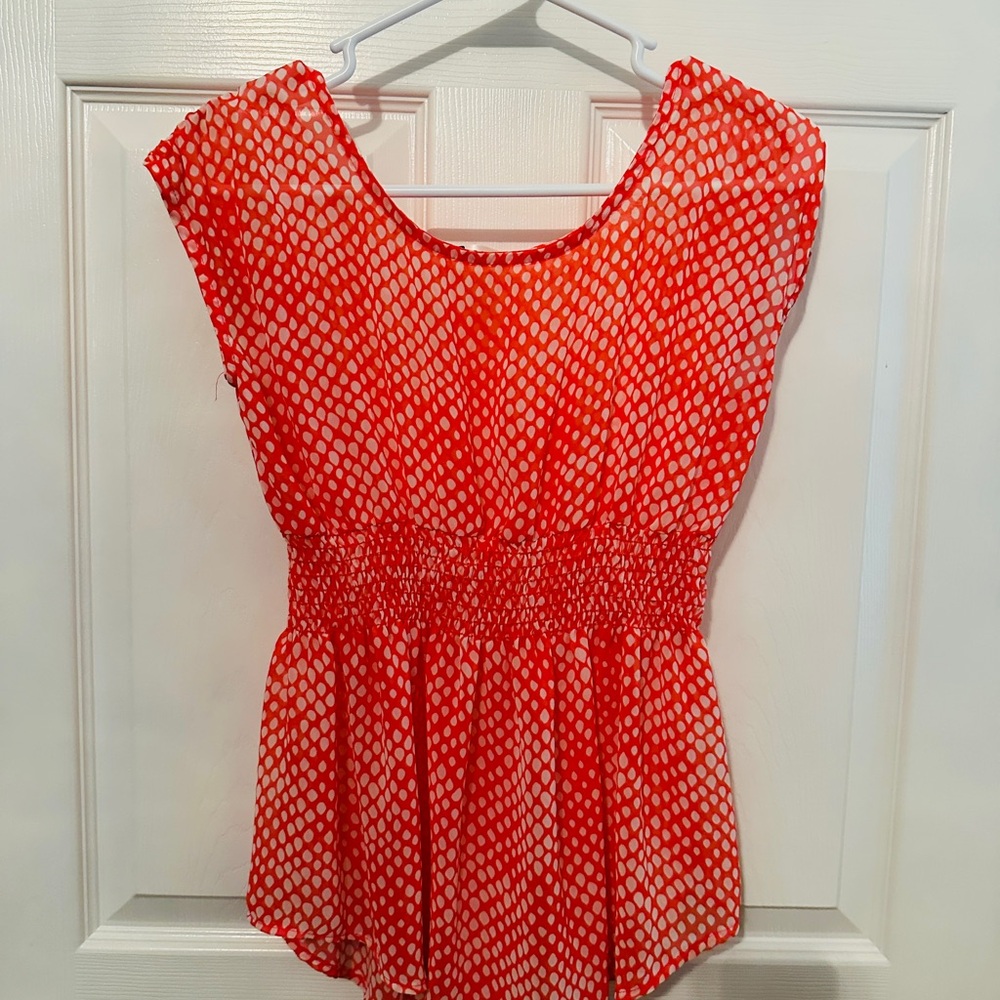 Red/Orange and White Women's Top